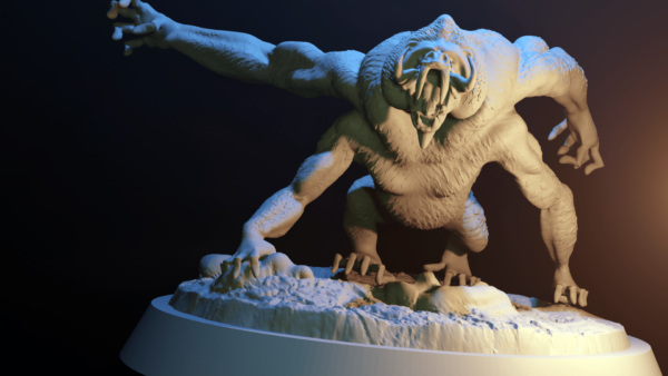 a 3d printed mandrillon, a creature from watcherdm with multiple limbs and tusks