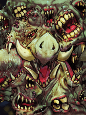 a horrifying demonic collection of mouths illustrating the cover of Tomb of Transformation 5e