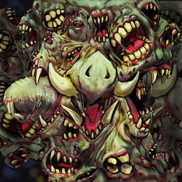 a horrifying demonic collection of mouths illustrating the cover of Tomb of Transformation 5e