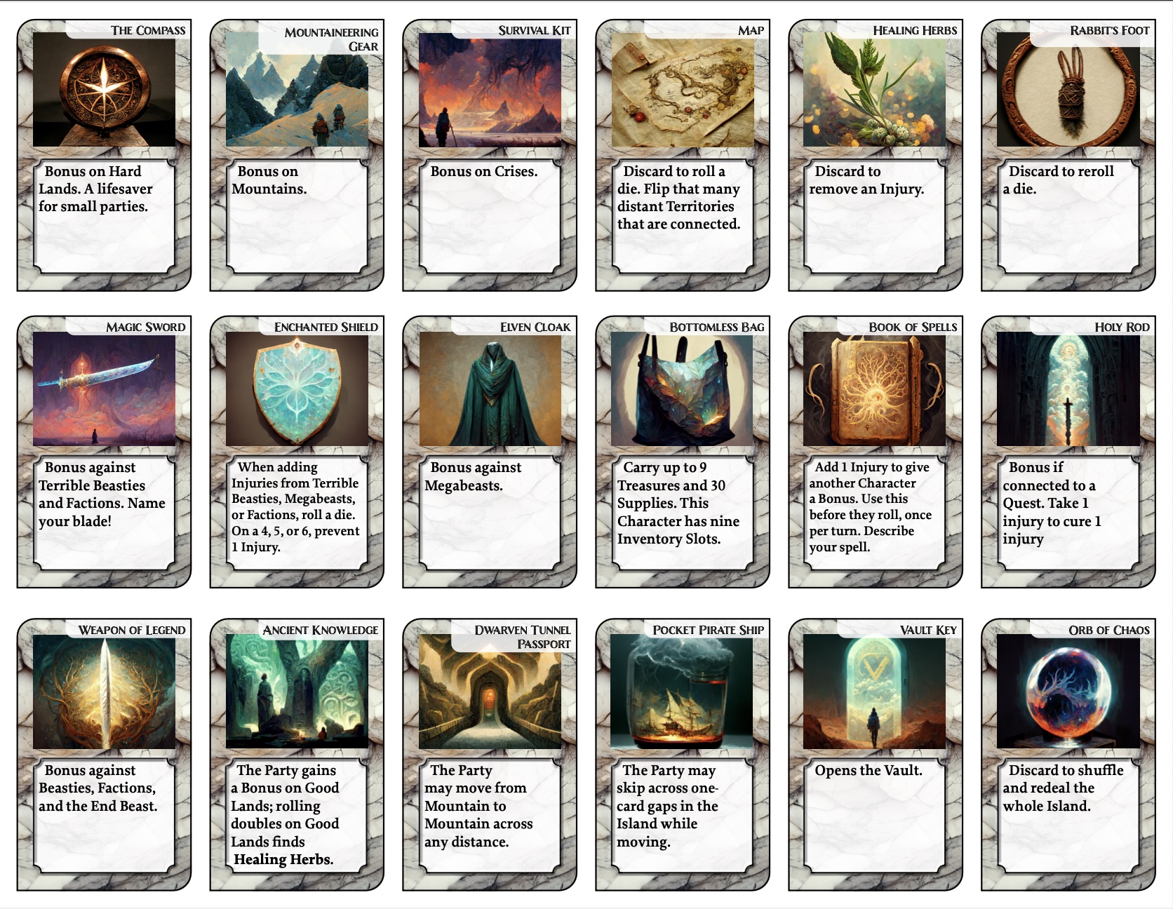 QuestCrawl 2.0 Supplemental Page 2 Item Cards
